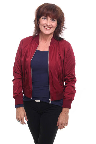 Beautiful happy woman in front of a white background