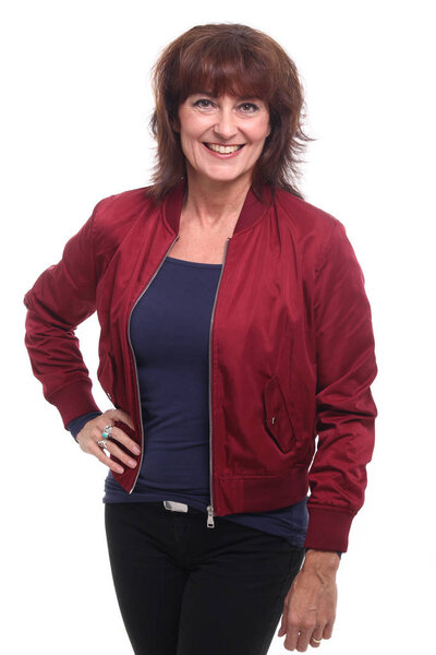 Beautiful happy woman in front of a white background