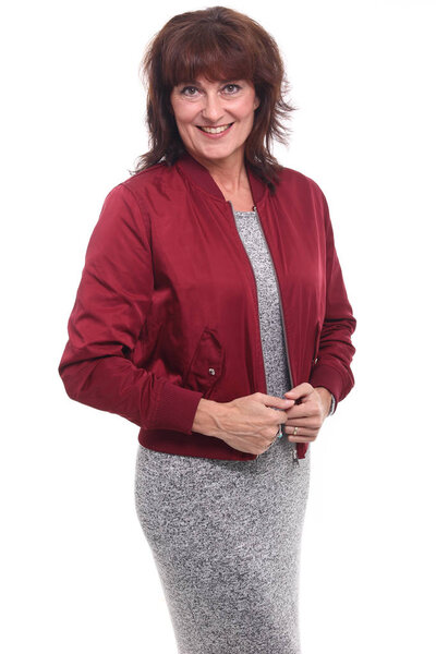 Beautiful happy woman in front of a white background