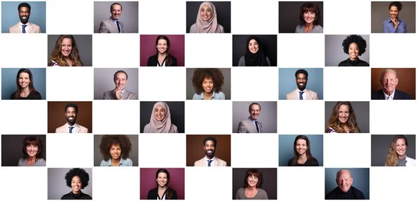 Grupo de 9 personas hermosas frente a un fondo —  Fotos de Stock