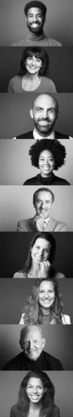Gruppe von 9 schönen Menschen vor einem Hintergrund — Stockfoto