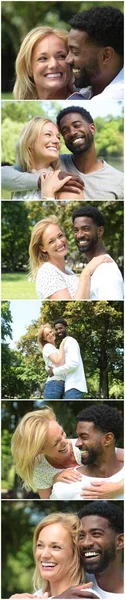Vackra glada kärlek par utanför i en park — Stockfoto