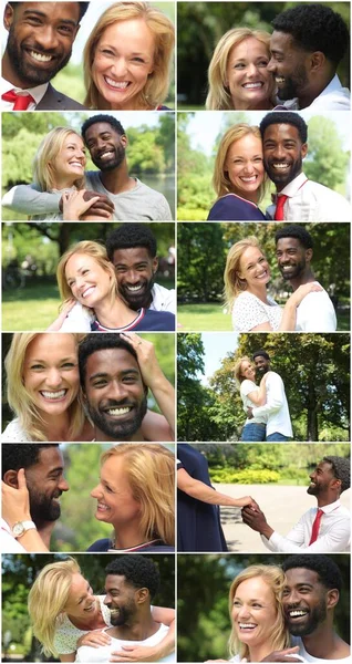 Beautiful happy love couple outside in a park