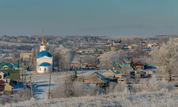 Smart village in Russia in a cold winter day