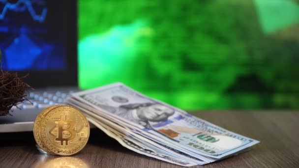 比特币数字货币和美元 未来投资理念 — 图库视频影像