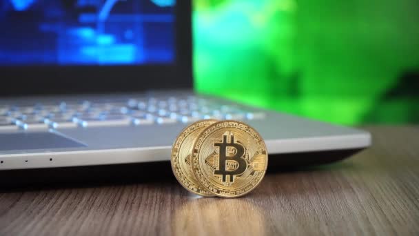 Monete Virtuali Bitcoin Denaro Digitale — Video Stock