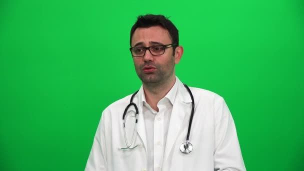 Médico Doctor Hombre Hablando Concepto Entrevista Presentación Pantalla Verde Fondo — Vídeos de Stock