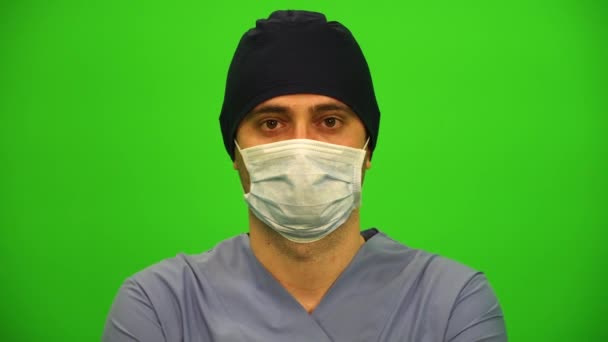 Nahaufnahme Porträt Eines Chirurgen Oder Arztes Mit Maske — Stockvideo
