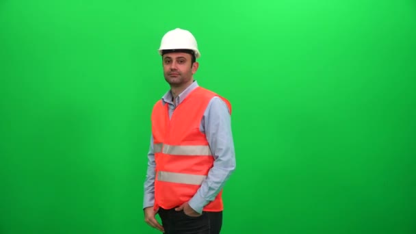 Gerente Construcción Ingeniero Contra Pantalla Verde — Vídeos de Stock