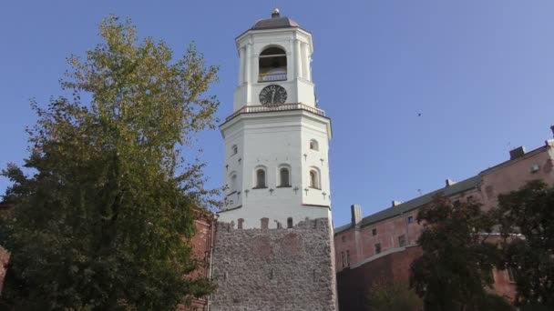Uitzicht Oude Klokkentoren Stad Vyborg Rusland — Stockvideo