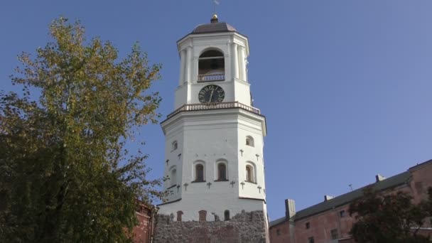Utsikt Över Det Antika Klocktornet Viborg Ryssland — Stockvideo