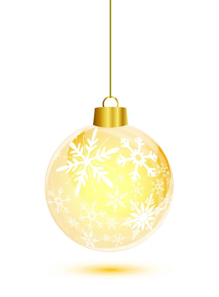 Oro brillante copos de nieve bola de Navidad colgando — Vector de stock