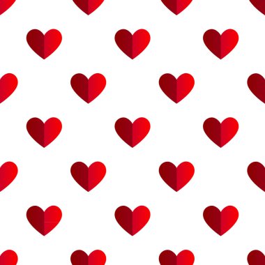 Beyaz üzerine Dikişsiz iki ton kırmızı kalp desen