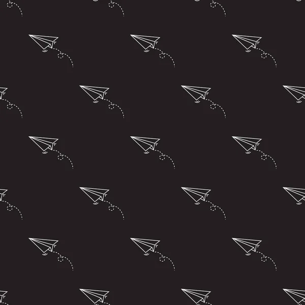 Seamless paper plane pattern on black — Stock Vector