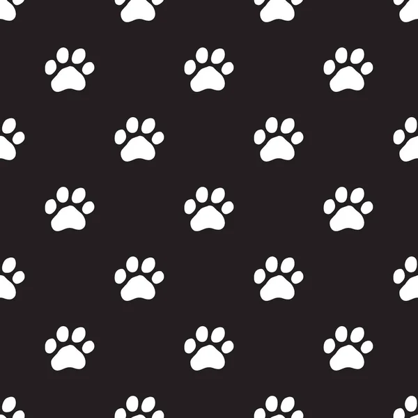 Seamless dog paw pattern on black — Stock Vector