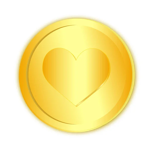 Heart sign in golden coin — Stock Vector