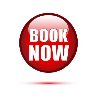 Kırmızı parlak kitap şimdi düğme üzerinde beyaz