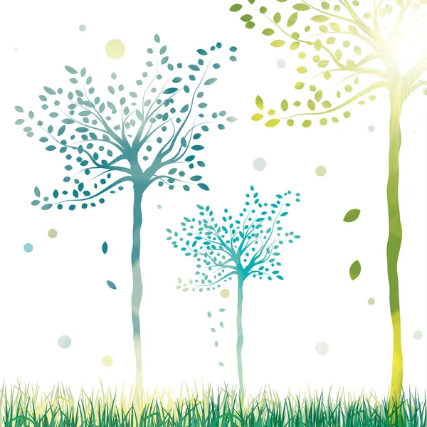 Vector spring trees bright sunny background — Stock Vector