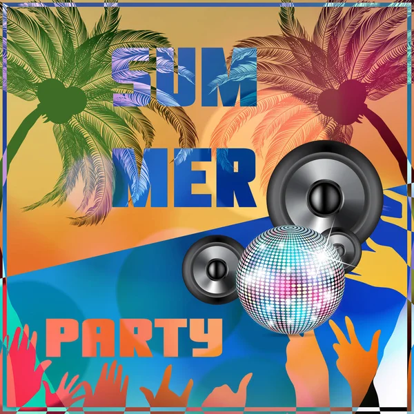 Summer beach colorful Party flyer design illustration — Stock Vector