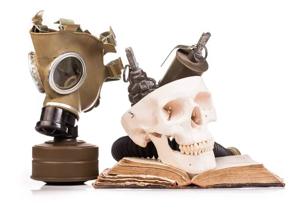 Gas mask and human scull — Stock Photo, Image