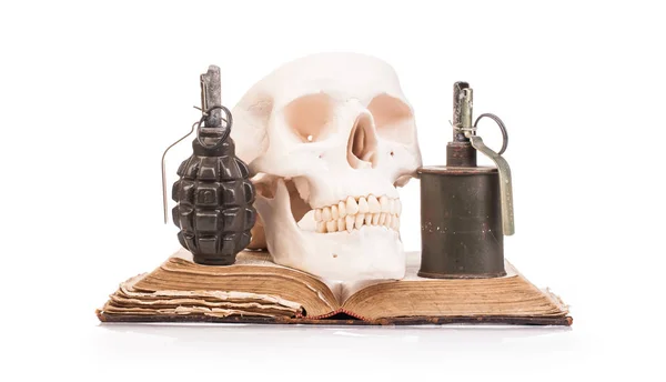 Human scull on holy book — Stock Photo, Image