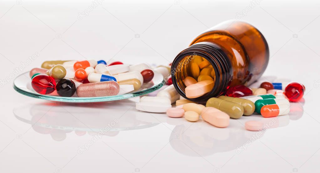 Medicines and drugs on table