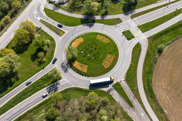 aerial view of roundabout in city