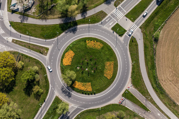 aerial view of roundabout in city
