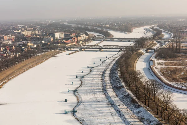 Légifelvételek az Odera-folyó Wroclaw — Stock Fotó
