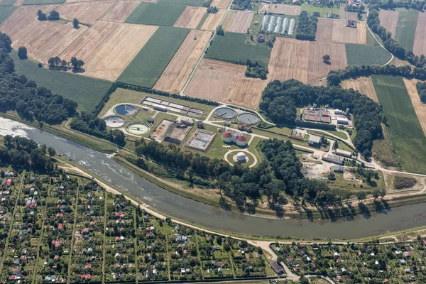 Aerial view of the sewege treatment plant — Stock Photo, Image