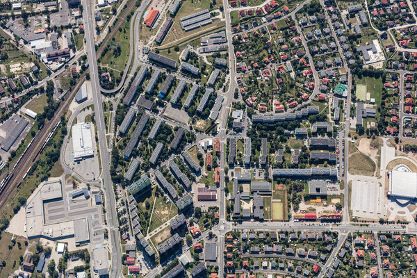 Aerial view of the city center of Nysa city in Poland