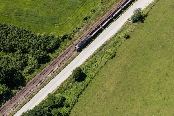 Letecký pohled na železniční trať — Stock fotografie