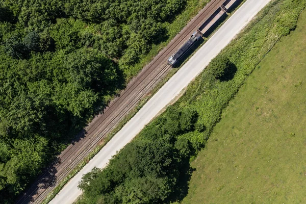 Letecký pohled na železniční trať — Stock fotografie