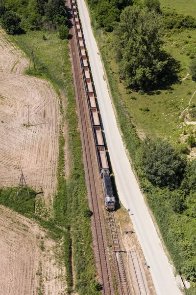 Letecký pohled na železniční trať — Stock fotografie