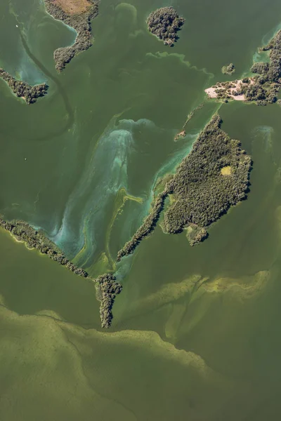 Вид с воздуха на зеленое озеро — стоковое фото