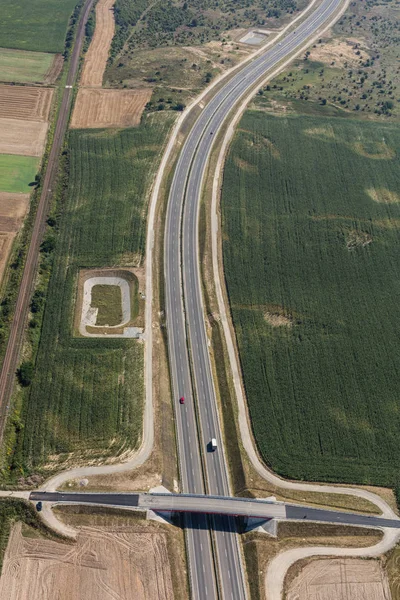 Aerial view of the road near Nysa town — Stock Photo, Image