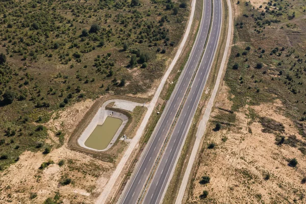 Aerial view of the road near Nysa town — Stock Photo, Image