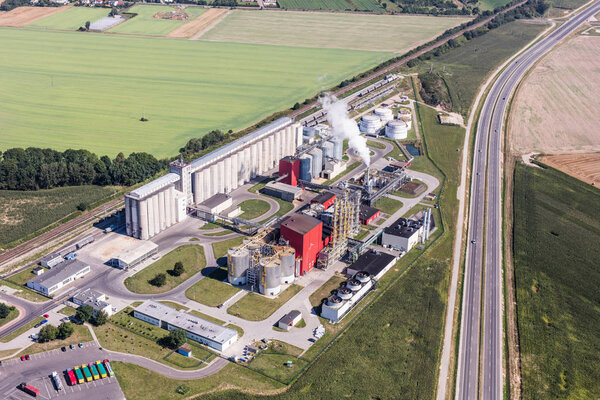 aerial view of the  factory near Nysa city