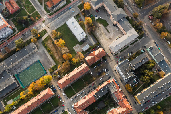 Aerial view of Nysa city center in Poland