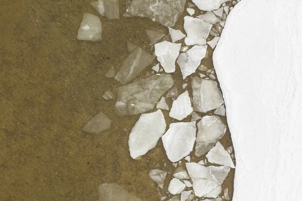 Aerial View Melting Ice Beach Bizarre Patterns Ice Blocks Green — Stock Photo, Image
