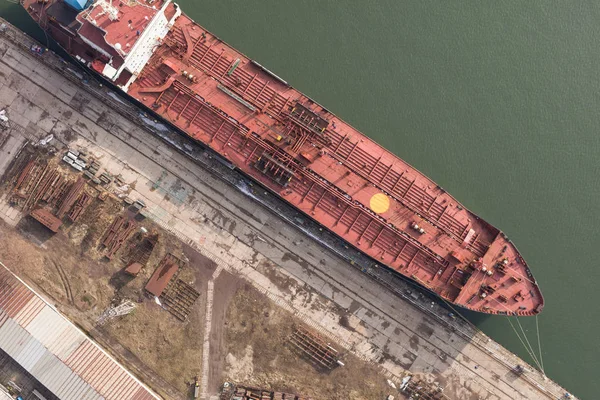 Luchtfoto Van Winter Haven Polen Afgemeerd Bulkcarrier — Stockfoto