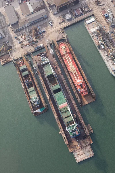 Havadan Görünümü Polonya Kış Limanının Taşıyıcıları Dock Içinde Toplu — Stok fotoğraf