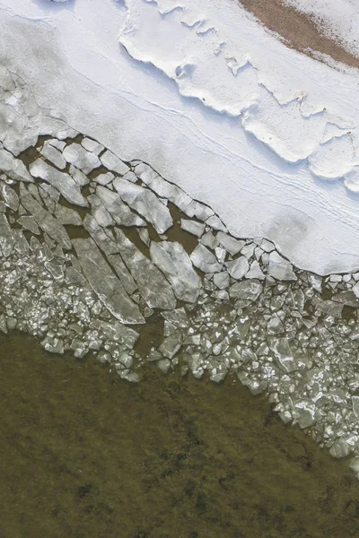 Vue Aérienne Fonte Des Glaces Sur Plage Modèles Étranges Blocs — Photo