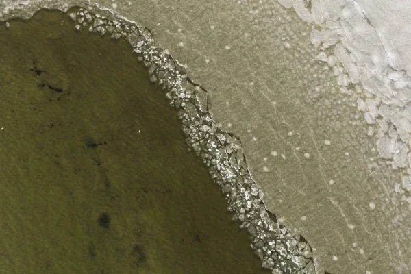 Aerial View Melting Ice Beach Bizarre Patterns Ice Blocks Green — Stock Photo, Image