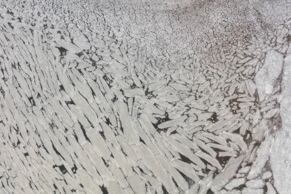 Aerial View Melting Ice Beach Bizarre Patterns Ice Blocks Green — Stock Photo, Image