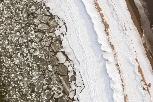 Вид Повітря Танення Льоду Пляжі Дивні Візерунки Крижаних Блоків Зеленій — стокове фото