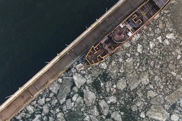 Vista Aérea Del Puerto Con Petrolero Invierno — Foto de Stock