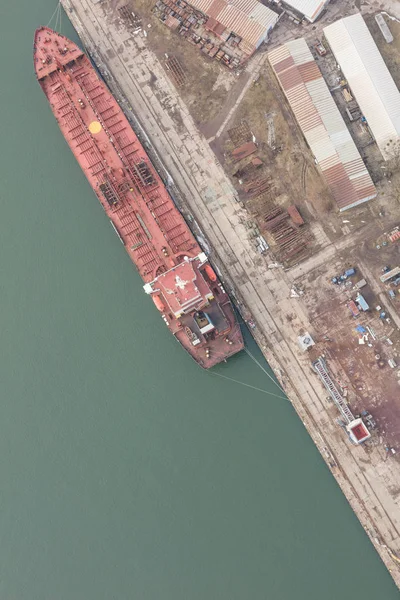 Vista Aérea Porto Com Petroleiro Inverno — Fotografia de Stock