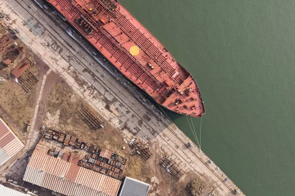 Vue Aérienne Port Avec Pétrolier Hiver — Photo