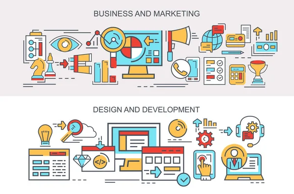 Banner Affärs Och Marknadsstrategi Design Och Utveckling — Stock vektor